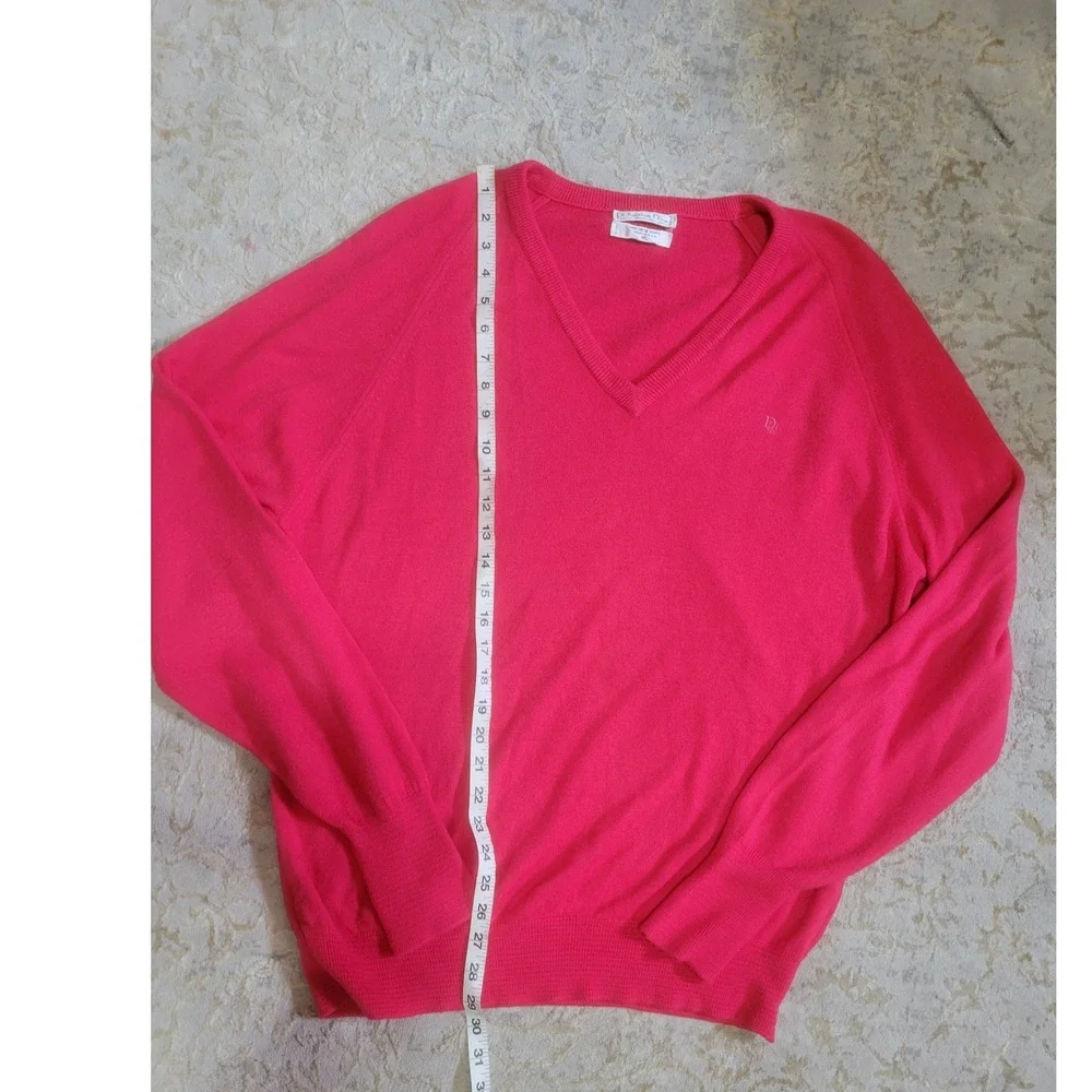 Christian Dior Vintage Pink V-Neck Sweater Mens XL Orlon Acrylic Made in USA